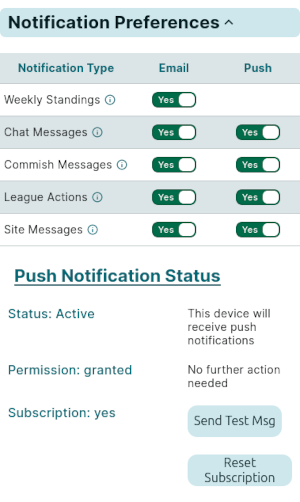 League Setup Screenshot