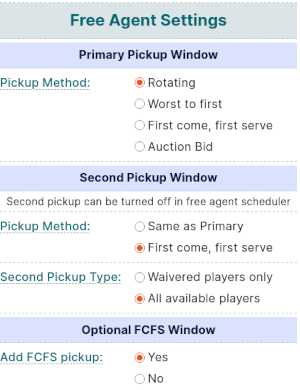 Free Agent Options Screenshot