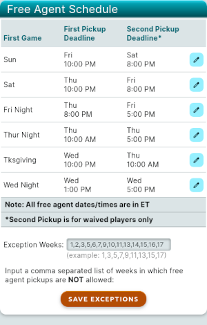 Free Agent Schedule Screenshot